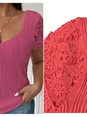🆕 Coral Top w/ Gorgeous Lace Sleeves!!! Brand NEW!!!